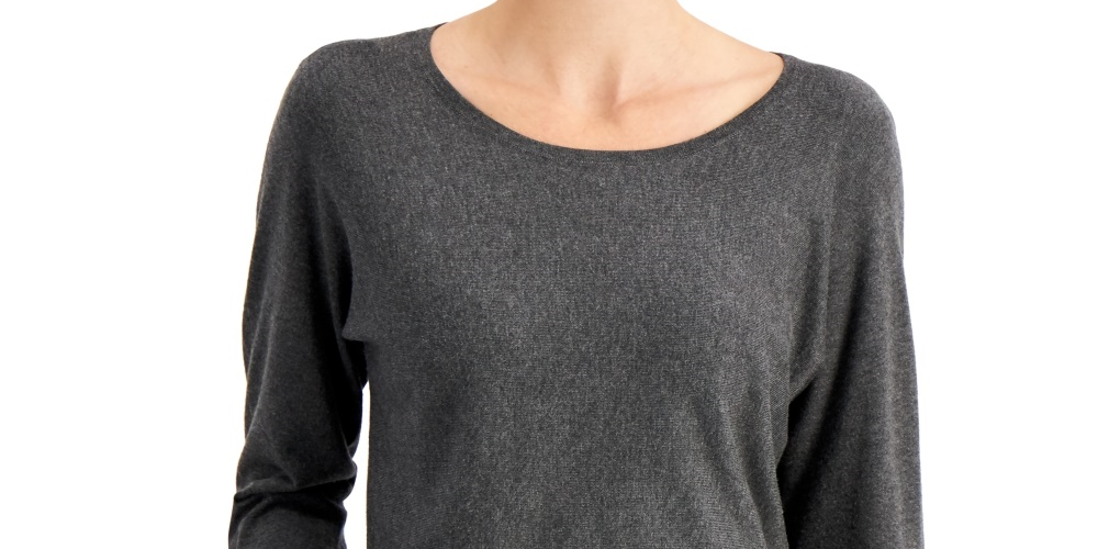 JM Collection Top feminino com manga dolman e rebites, cinza, tamanho X-S