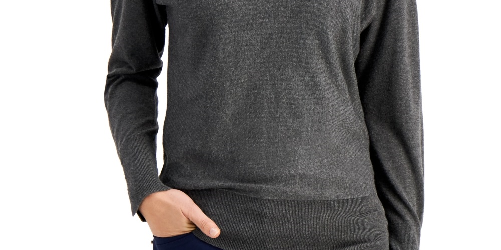 JM Collection Top feminino com manga dolman e rebites, cinza, tamanho X-S