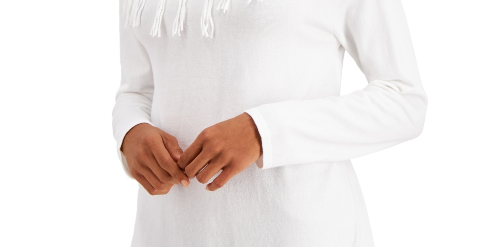 Suéter feminino com franjas e gola alta, estilo &amp; co, branco, tamanho pequeno