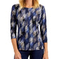 JM Collection Raquel Rain Blusa Estampada Jacquard Feminina Azul Tamanho P