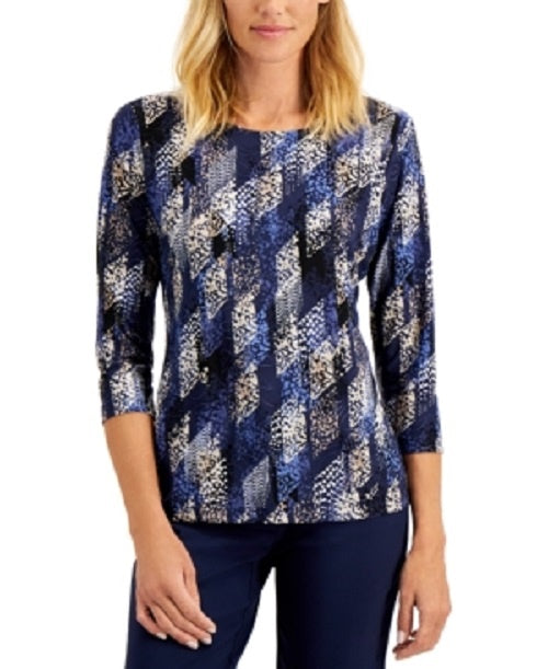 JM Collection Raquel Rain Blusa Estampada Jacquard Feminina Azul Tamanho P