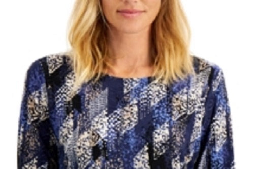 JM Collection Raquel Rain Blusa Estampada Jacquard Feminina Azul Tamanho P