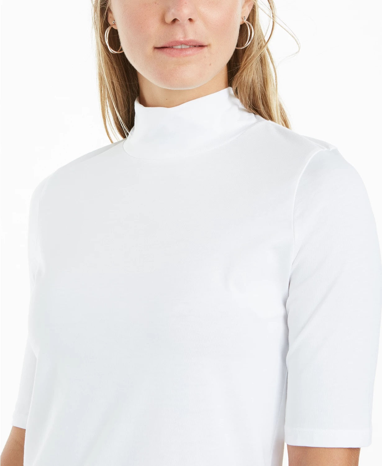 Camiseta feminina Charter Club Supima Cotton com gola alta, branca, tamanho XX-G