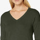 Suéter feminino com decote em V e bainha larga, verde escuro, tamanho extragrande, da Style &amp; Co