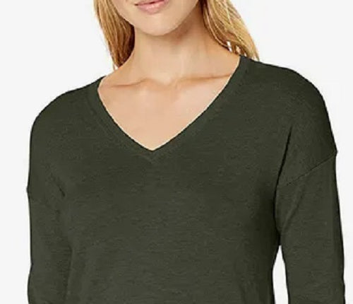 Suéter feminino com decote em V e bainha larga, verde escuro, tamanho extragrande, da Style &amp; Co
