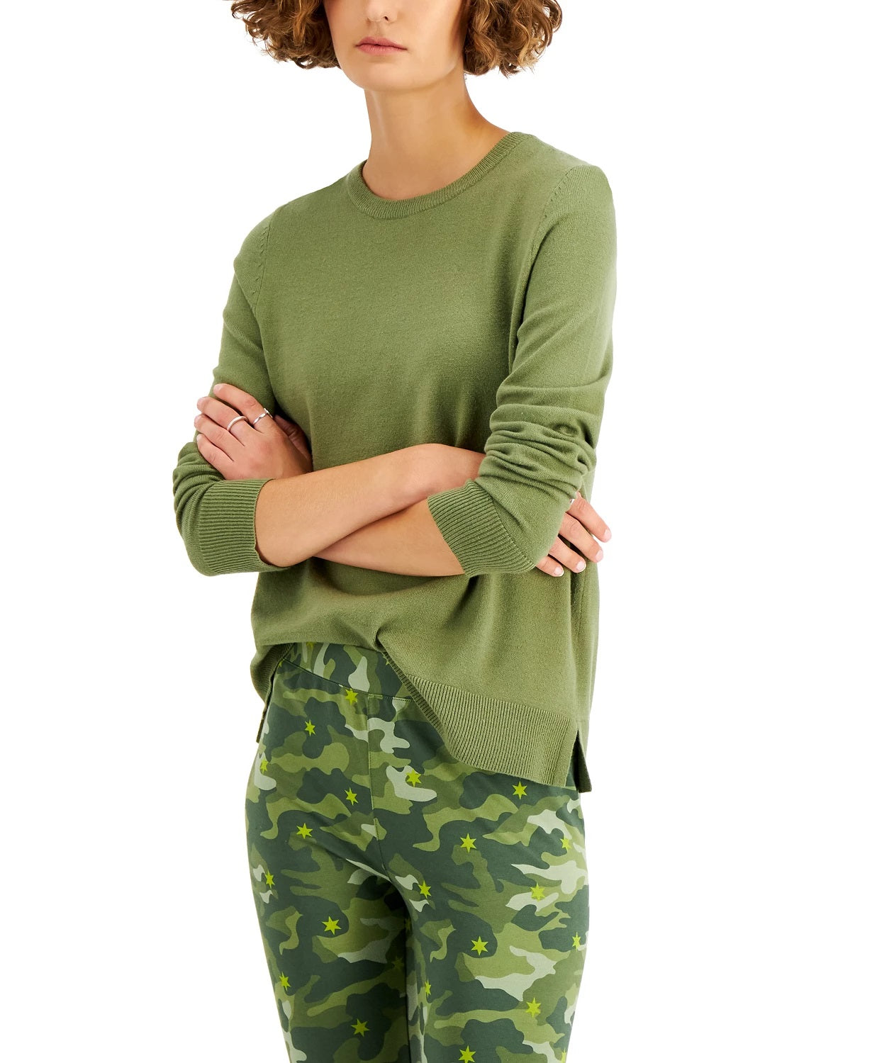 Suéter feminino de gola redonda Style &amp; Co, verde, tamanho extragrande