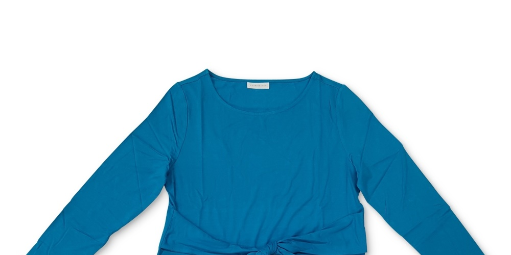 Charter Club Blusa feminina de manga comprida com amarração na cintura, azul, tamanho grande