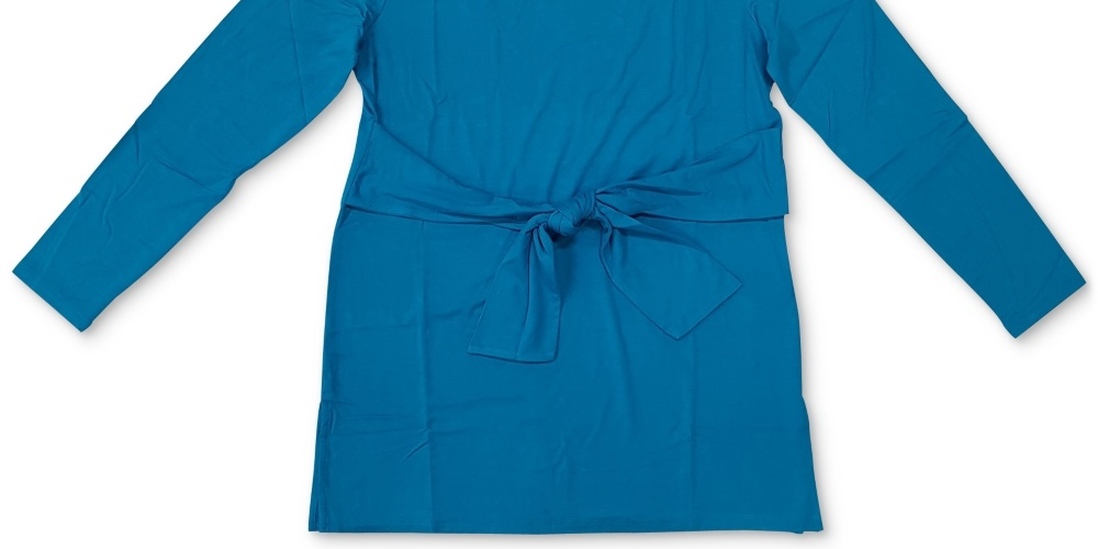 Charter Club Blusa feminina de manga comprida com amarração na cintura, azul, tamanho grande