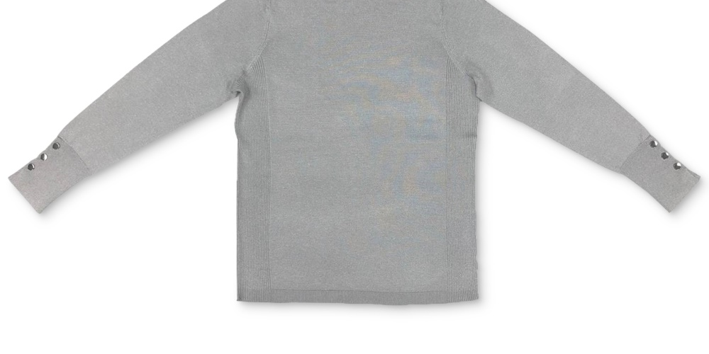 Suéter feminino de gola alta metálica JM Collection, tamanho grande, prateado