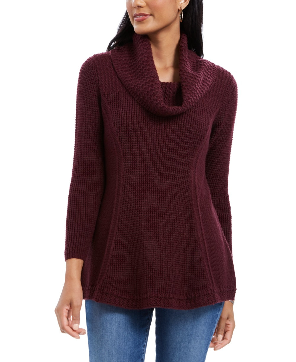 Suéter feminino de malha waffle com gola alta, roxo, tamanho médio, estilo &amp; co