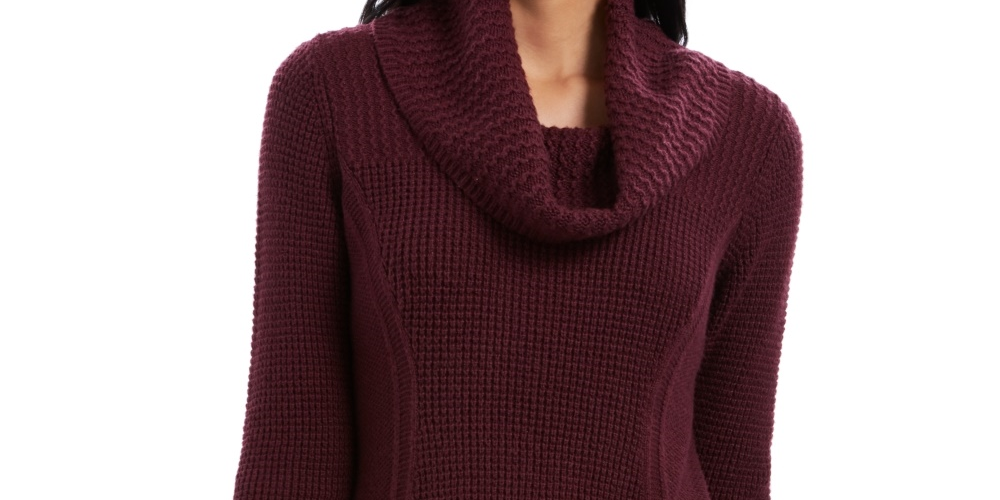 Suéter feminino de malha waffle com gola alta, roxo, tamanho médio, estilo &amp; co