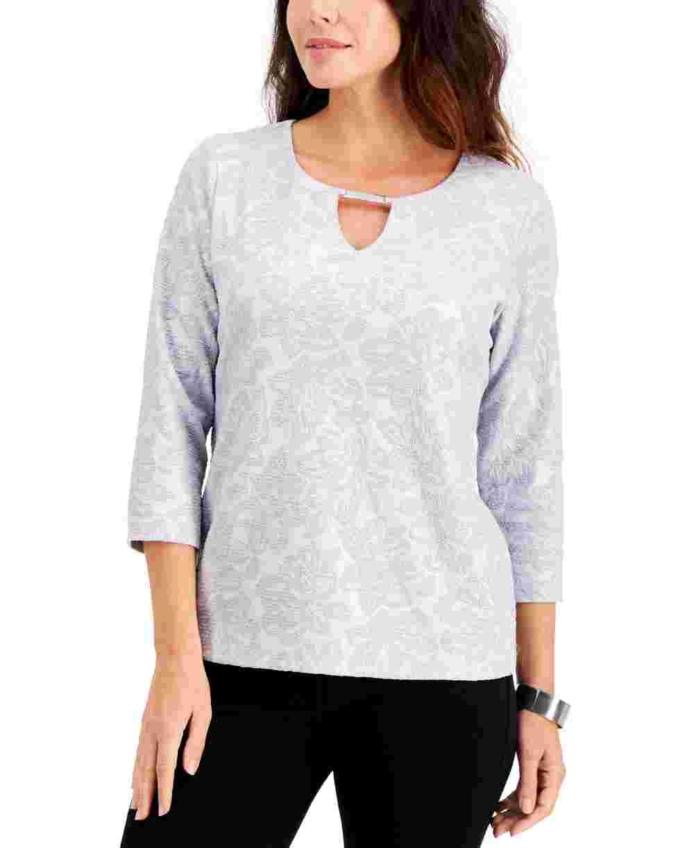 JM Collection Top texturizado feminino cinza tamanho pequeno