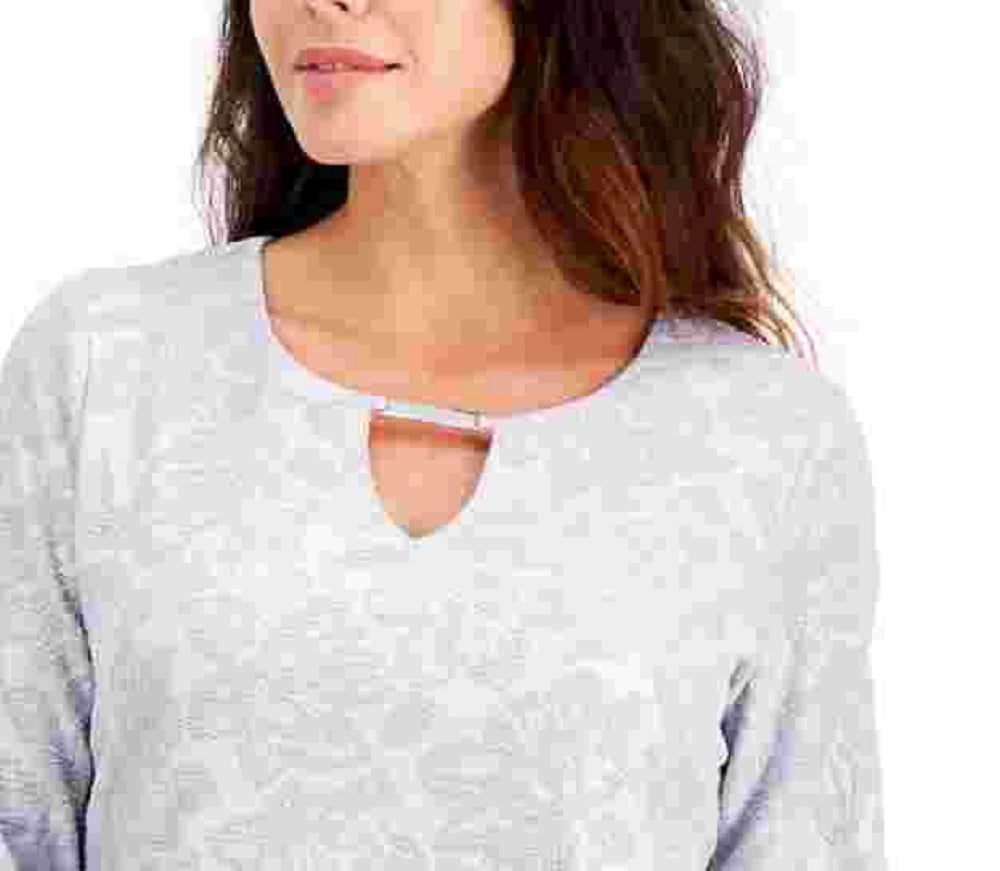 JM Collection Top texturizado feminino cinza tamanho pequeno