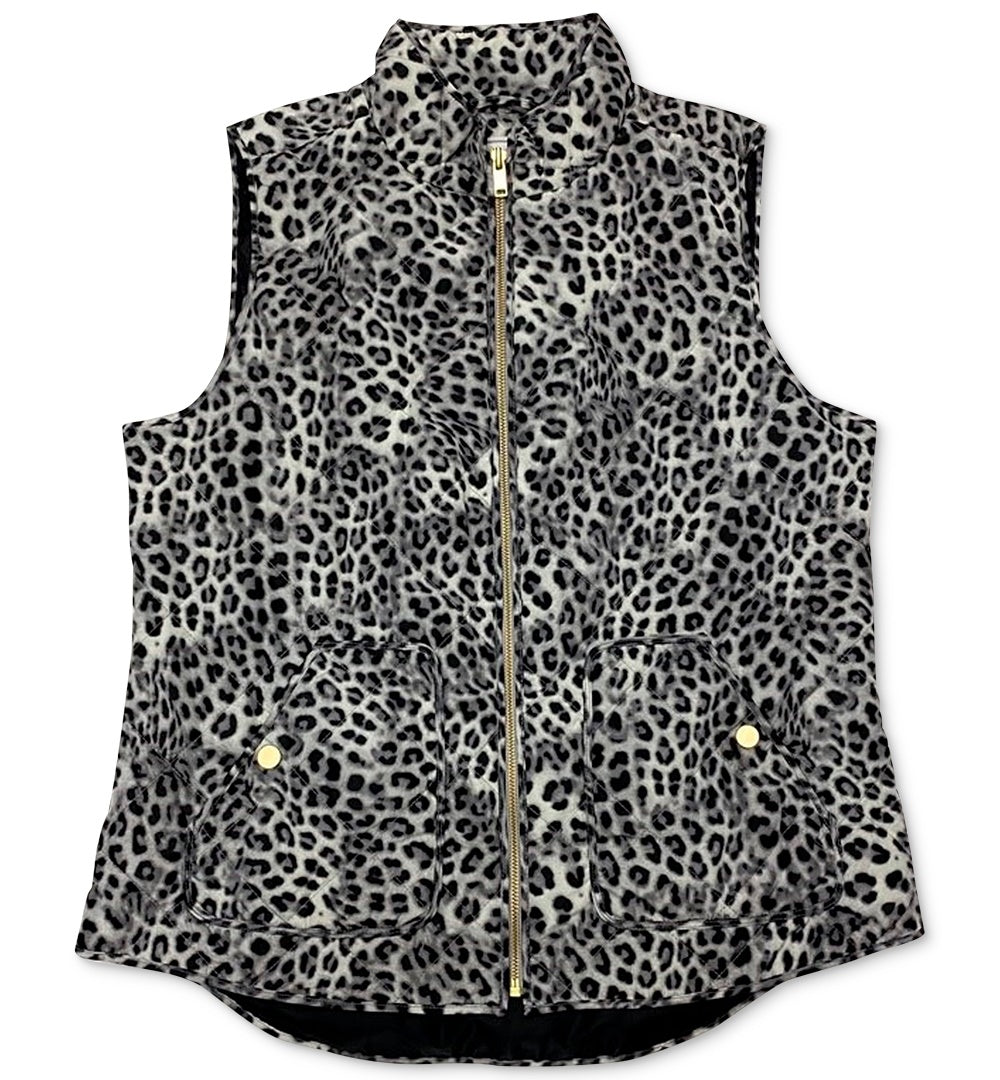 Colete feminino acolchoado com estampa animal Charter Club, branco, tamanho pequeno