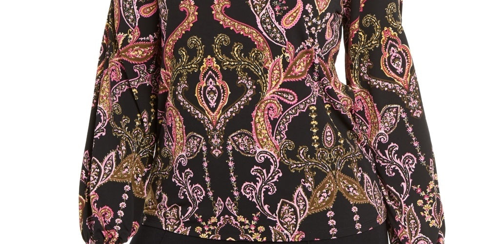 Blusa feminina Thalia Sodi estampada com ombros descobertos, preta, tamanho pequeno