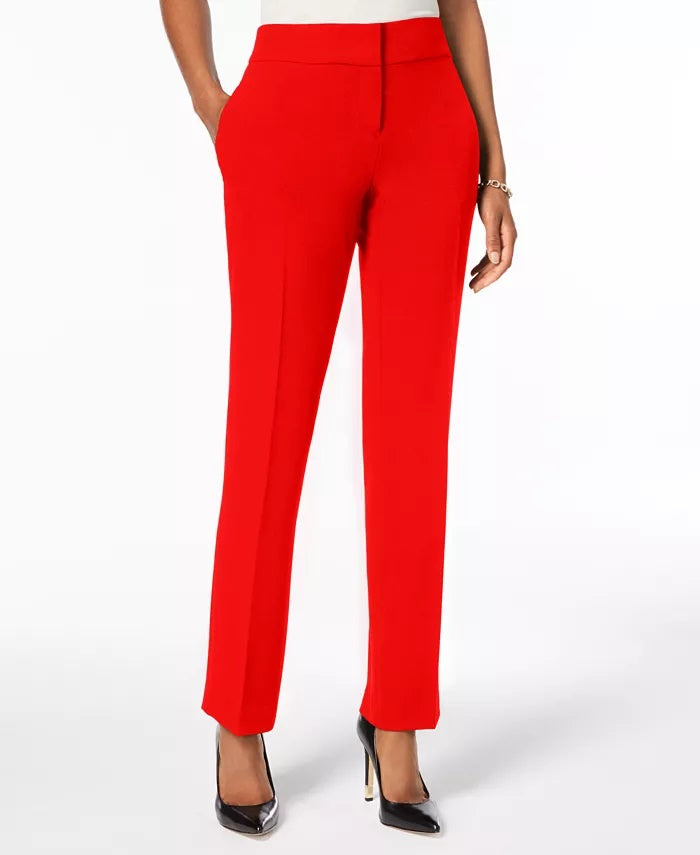 Calças femininas Kasper Slim Straight Leg Modern Vermelhas Tamanho 10