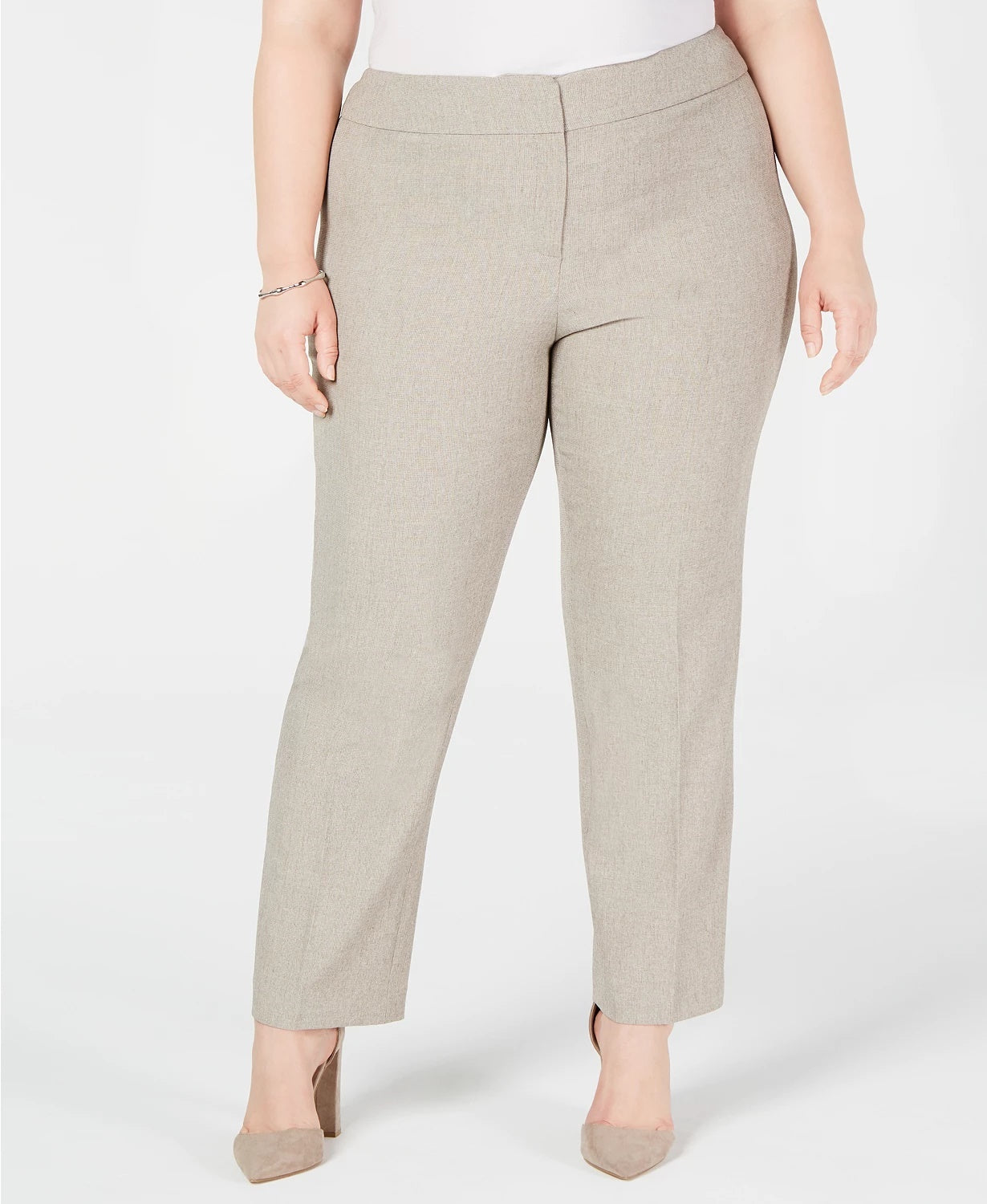 Calça Kasper Plus Melange Slim Feminina Marrom Tamanho 24W