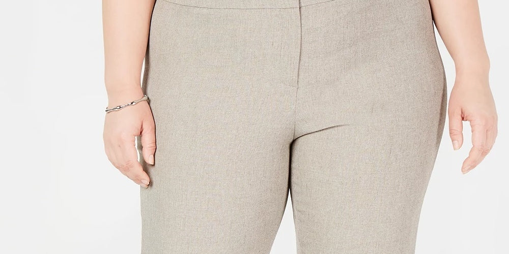 Calça Kasper Plus Melange Slim Feminina Marrom Tamanho 24W