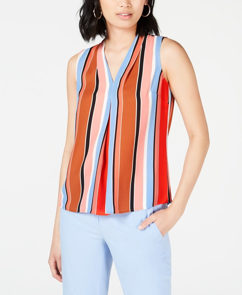 Blusa listrada com pregas invertidas Bar III feminina, tamanho natural, pequena