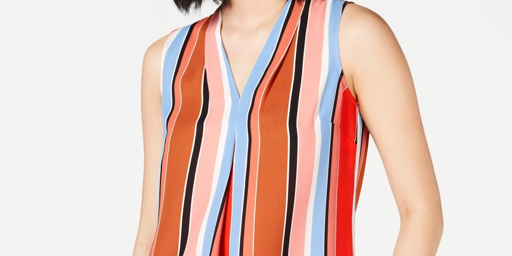 Blusa listrada com pregas invertidas Bar III feminina, tamanho natural, pequena