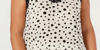 Blusa feminina Bar III com decote em V e acabamento em renda e bolinhas, sem mangas, bege, tamanho 1X