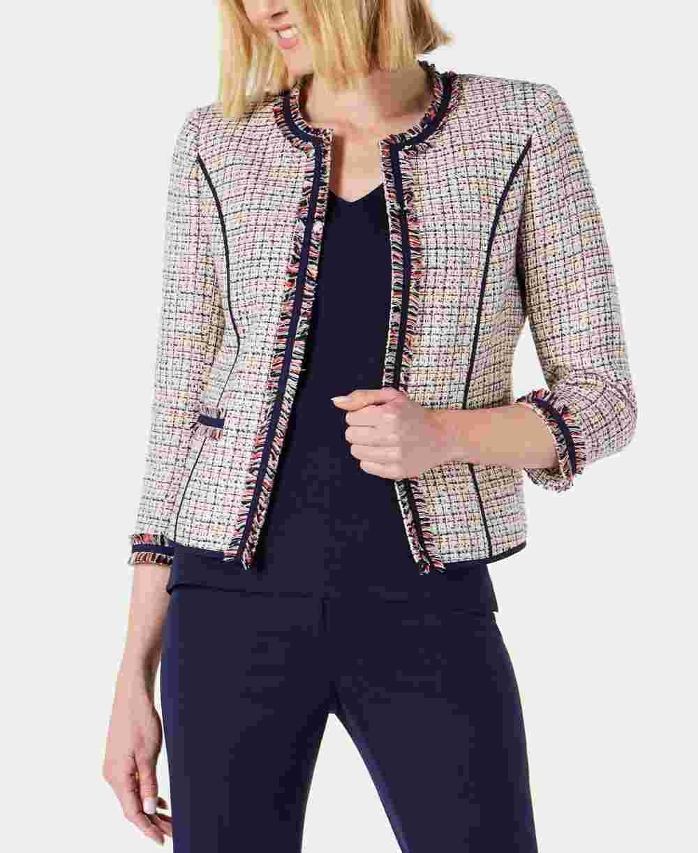 Jaqueta feminina Anne Klein com franjas em sarja, branca, tamanho 6