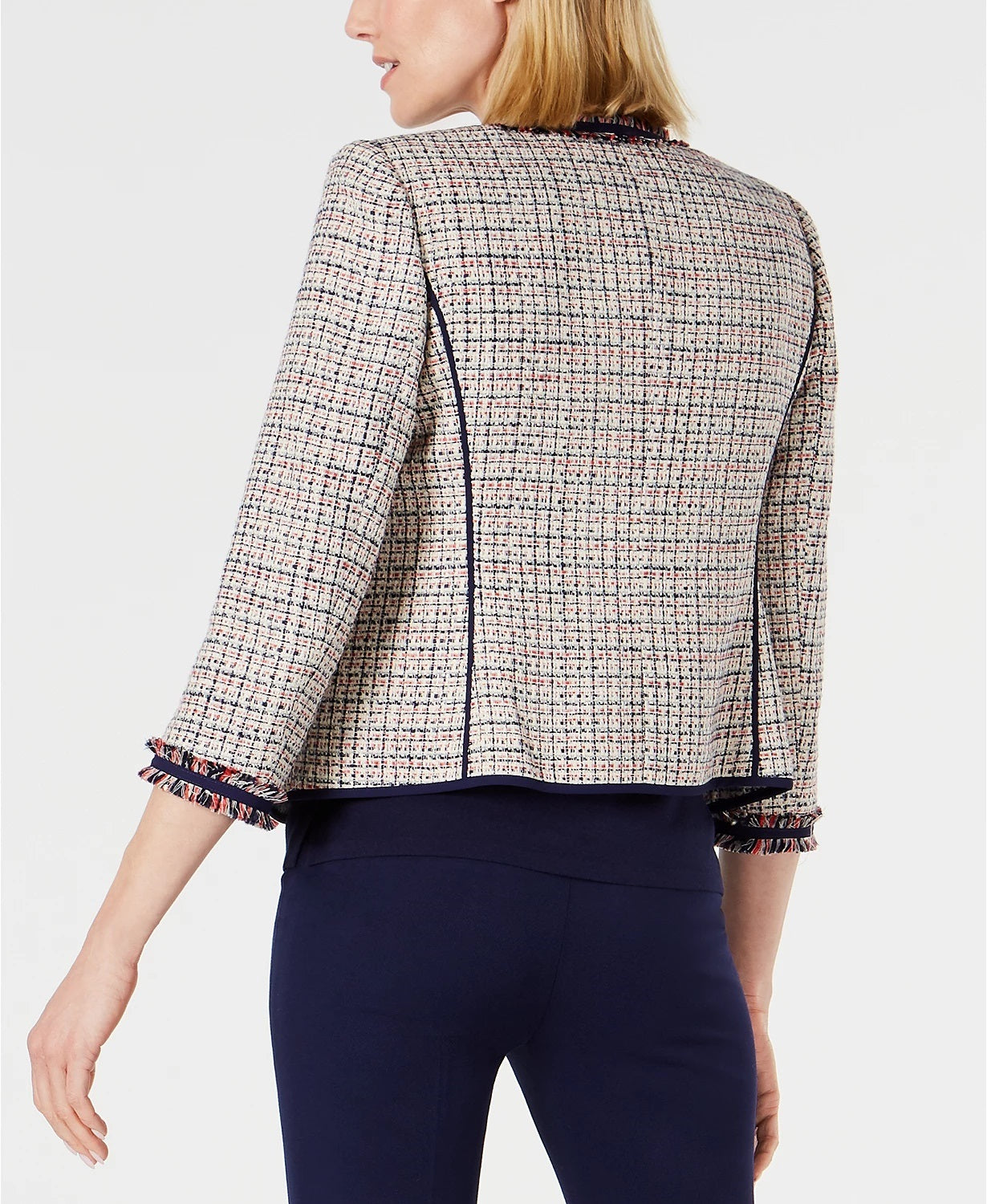 Jaqueta feminina Anne Klein com franjas em sarja, branca, tamanho 6