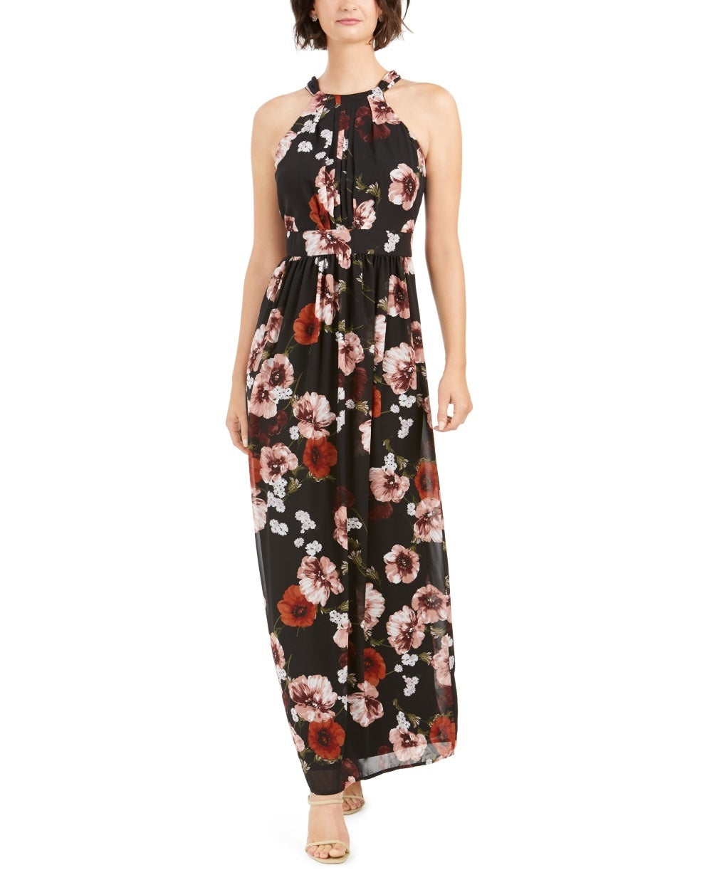 Vestido longo feminino com estampa floral e alças finas da INC International Concepts, preto, tamanho 18