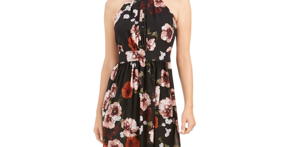 Vestido longo feminino com estampa floral e alças finas da INC International Concepts, preto, tamanho 18