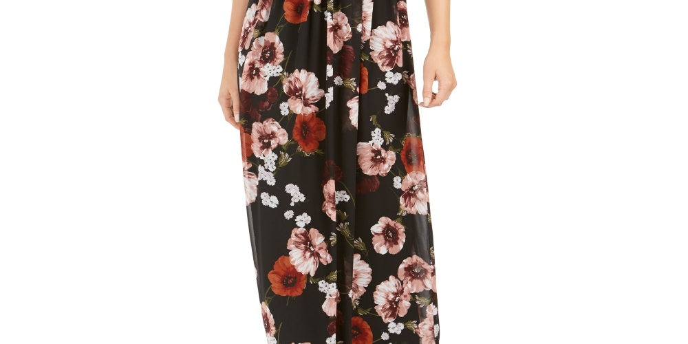 Vestido longo feminino com estampa floral e alças finas da INC International Concepts, preto, tamanho 18