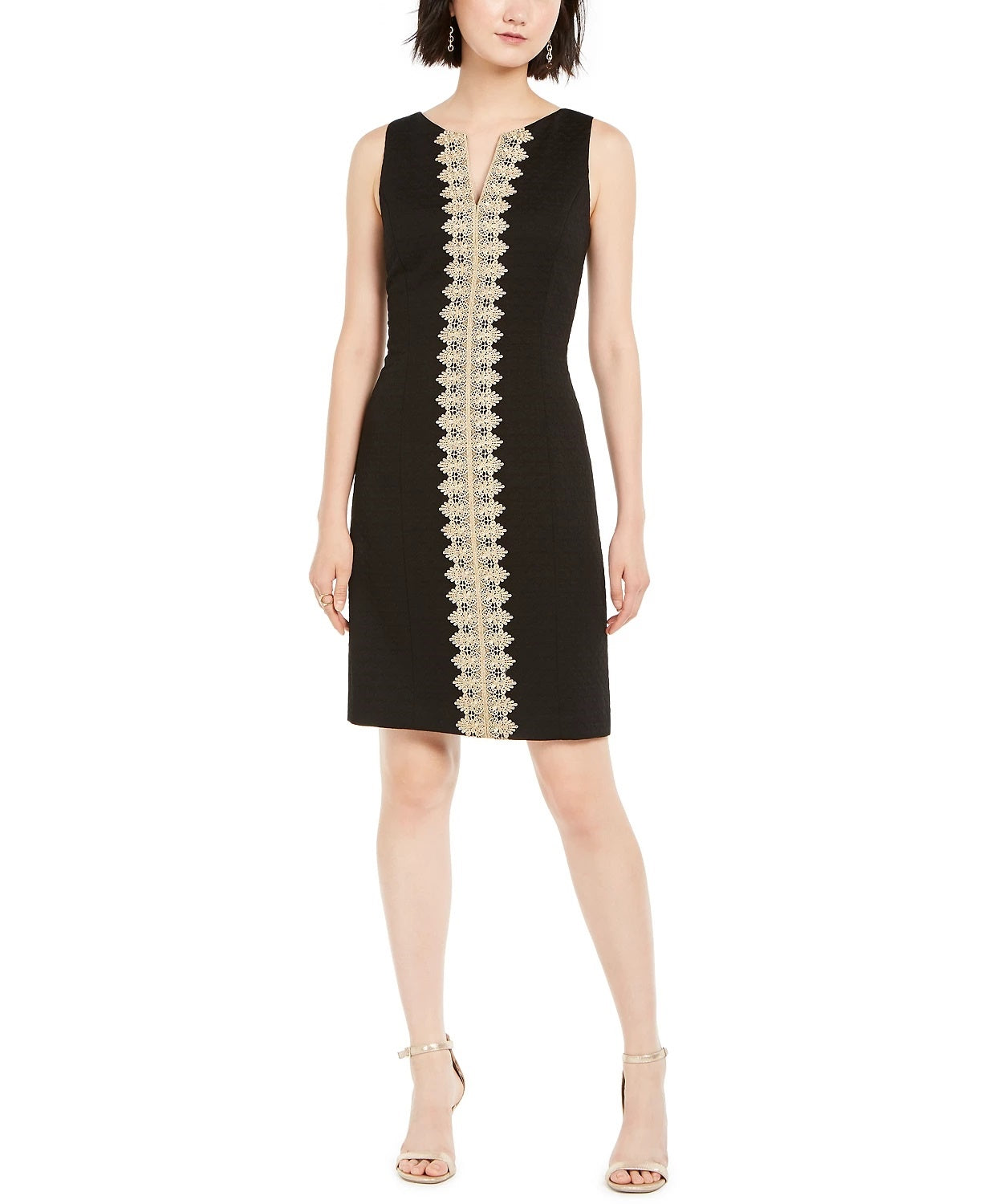 Vestido de noite feminino Pappagallo sem mangas com decote em joia e acima do joelho, preto, tamanho 18