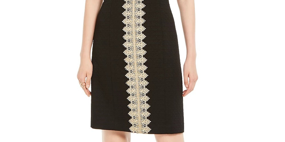 Vestido de noite feminino Pappagallo sem mangas com decote em joia e acima do joelho, preto, tamanho 18