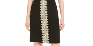 Vestido de noite feminino Pappagallo sem mangas com decote em joia e acima do joelho, preto, tamanho 18