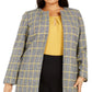 Blazer feminino plus size xadrez aberto na frente, amarelo, tamanho pequeno e pequeno
