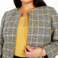Blazer feminino plus size xadrez aberto na frente, amarelo, tamanho pequeno e pequeno
