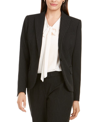 Blazer feminino Anne Klein com lapela e listras pretas, tamanho 8