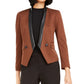 Terno feminino Bar III de couro sintético, blazer aberto com frente separada, marrom, tamanho 6
