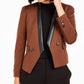 Terno feminino Bar III de couro sintético, blazer aberto com frente separada, marrom, tamanho 6