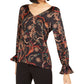 Blusa estampada feminina Bar III com decote em V, preta, tamanho XX-S