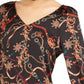 Blusa estampada feminina Bar III com decote em V, preta, tamanho XX-S