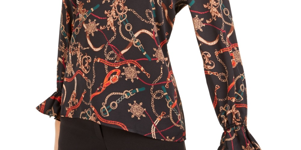 Blusa feminina Bar III com estampa decote em V, cor carvão, tamanho extragrande