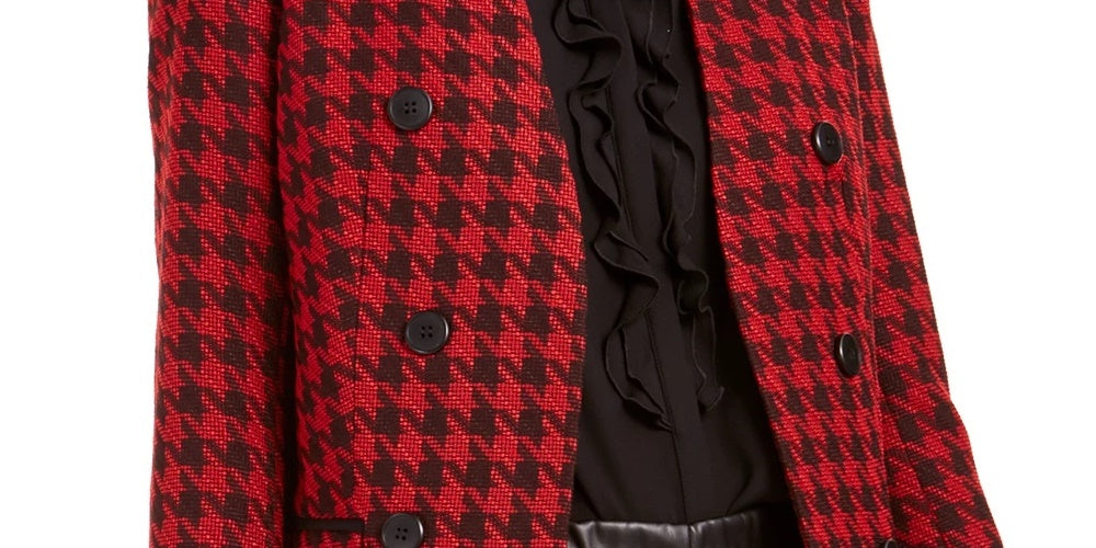 Jaqueta feminina Bar III, sem gola pied-de-poule, abotoada dupla, preta, tamanho 10