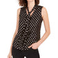 Blusa feminina Bar III com estampa de bolinhas em chiffon e gola alta, preta, tamanho extrapequeno