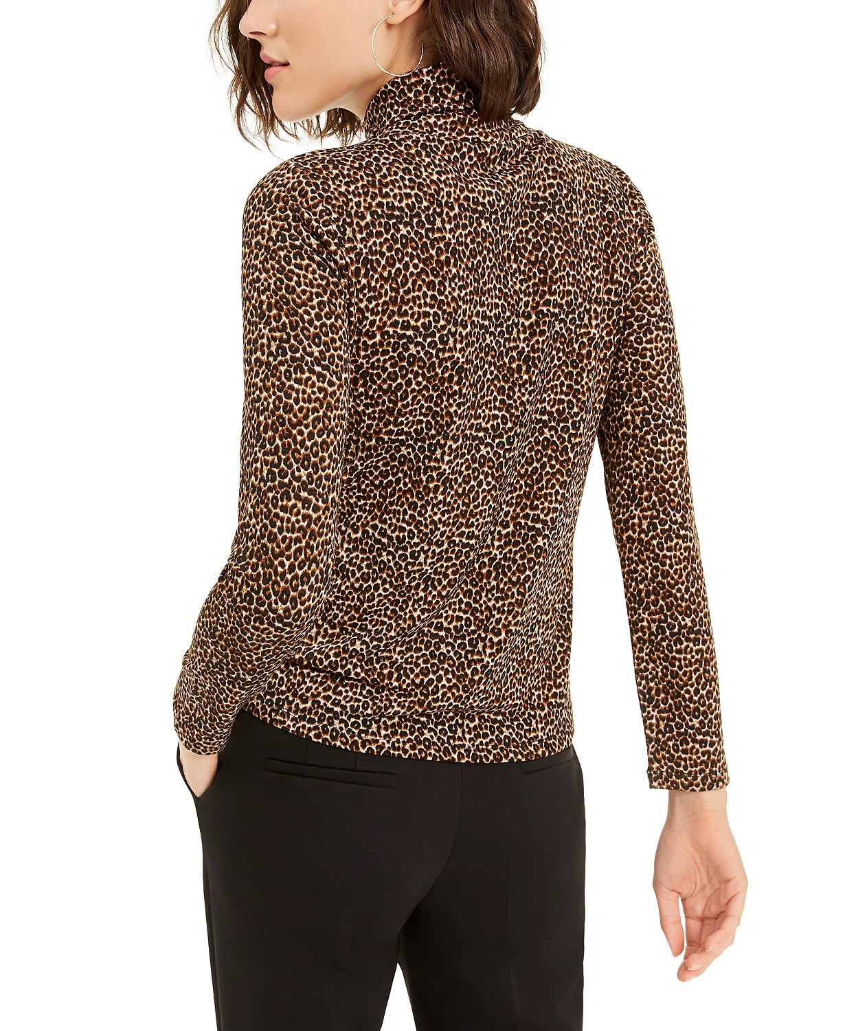 Blusa feminina de gola alta com estampa animal Bar III, marrom, tamanho X-S
