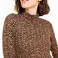 Blusa feminina de gola alta com estampa animal Bar III, marrom, tamanho X-S