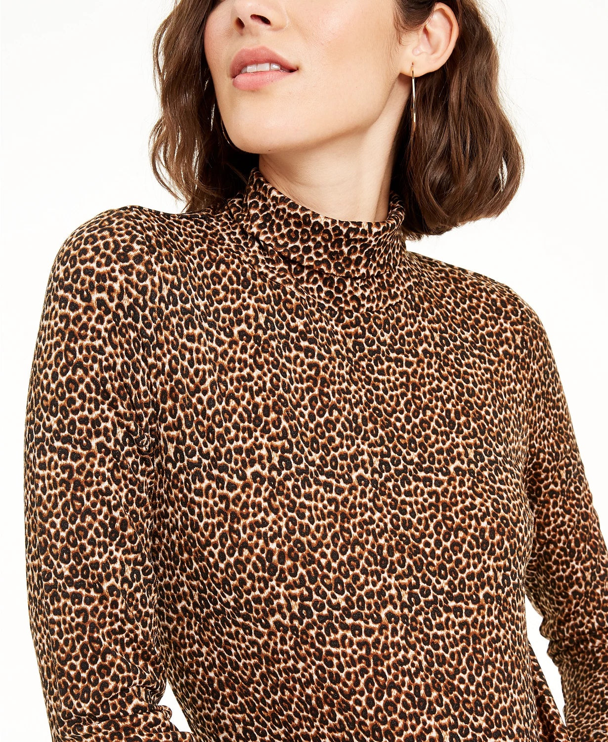 Blusa feminina de gola alta com estampa animal Bar III, marrom, tamanho X-S