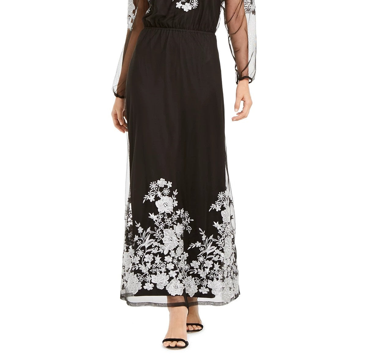 Vestido longo feminino bordado ombro a ombro da INC International Concepts, preto, tamanho 2