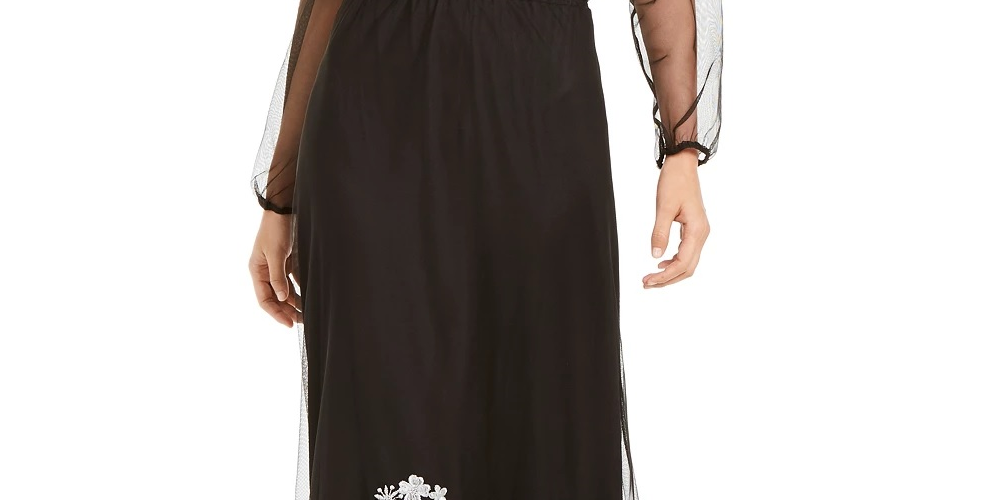 Vestido longo feminino bordado ombro a ombro da INC International Concepts, preto, tamanho 8