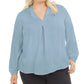 Blusa feminina moderna com decote em V, azul, tamanho 3X