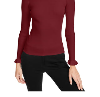 Camiseta feminina Anne Klein com babados e manga comprida, vinho, tamanho extragrande